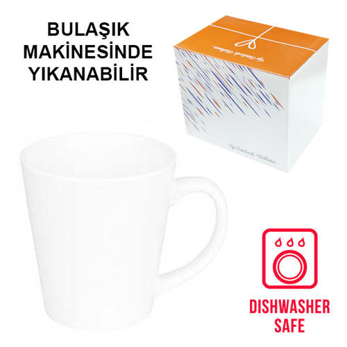 Sublimasyon Porselen Beyaz Konik Kupa - Kutulu - 3