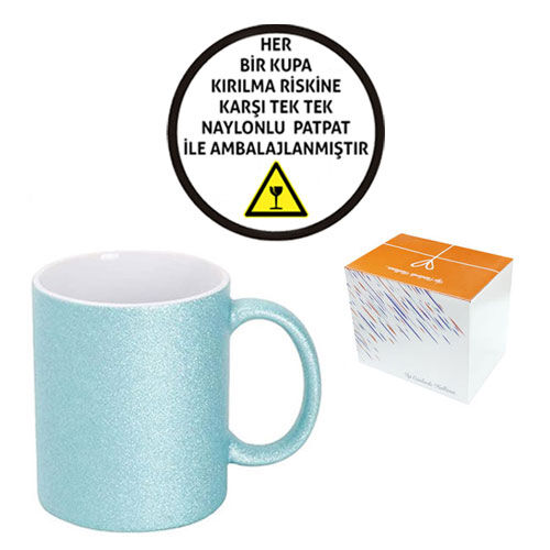 Sublimasyon Porselen Glitter (Simli) Mavi Kupa - Kutulu - OFİSOMİ-S
