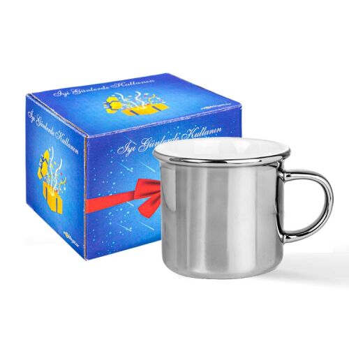Süblimasyon Porselen Gümüş Enamel Kupa Bardak - Kutulu - 2