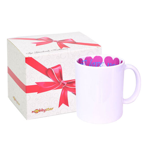 Süblimasyon Porselen I Love You Kupa Bardak - Kutulu - OFİSOMİ-T