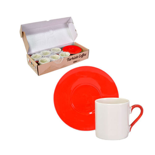 Sublimasyon Porselen Kırmızı Kahve Fincanı 6 'lı Set - OFİSOMİ-S