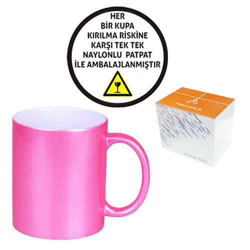 Sublimasyon Porselen Pembe Sedefli Kupa - Kutulu - 3