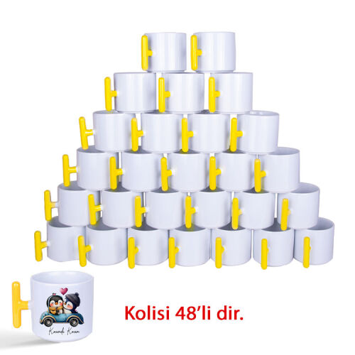 Süblimasyon Porselen Sarı Kulplu T Kupa Bardak - OFİSOMİ-T