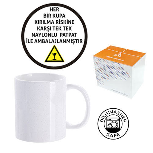 Sublimasyon Porselen Simli Beyaz Kupa - Kutulu - OFİSOMİ-S (1)