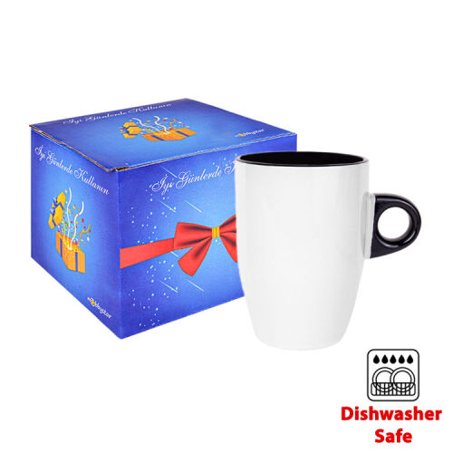 Süblimasyon Porselen Siyah Latte Kupa Bardak - Kutulu - OFİSOMİ-T