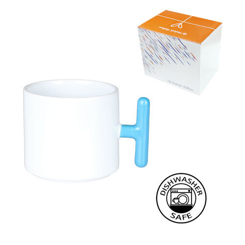 Sublimasyon Porselen T Mavi Kulplu Kupa - Kutulu - OFİSOMİ-S (1)