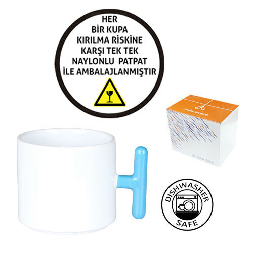 Sublimasyon Porselen T Mavi Kulplu Kupa - Kutulu - 3