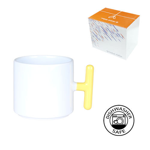 Sublimasyon Porselen T Sarı Kulplu Kupa - Kutulu - 3