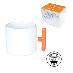 Sublimasyon Porselen T Turuncu Kulplu Kupa - Kutulu - 2