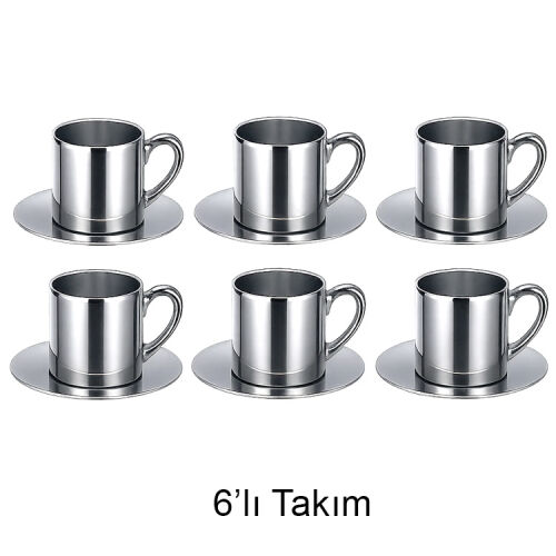 Süblimasyon Porselen Türk Kahvesi Fincanı - 6'lı Aynalı Gümüş - OFİSOMİ-T