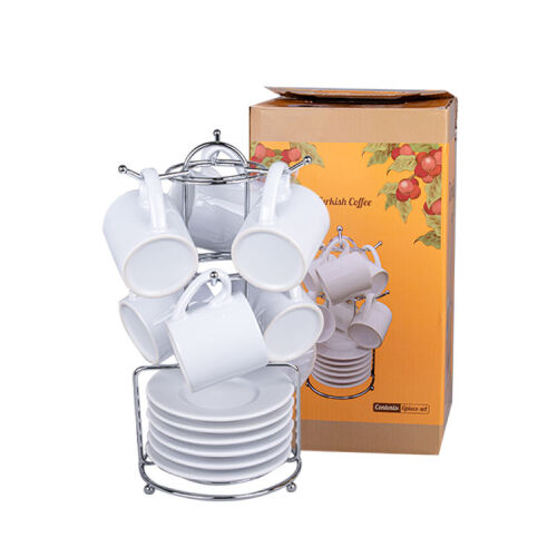 Süblimasyon Salkım Standlı Türk Kahve Fincan Takımı - 6'lı Beyaz - OFİSOMİ-T