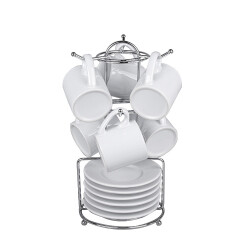 Süblimasyon Salkım Standlı Türk Kahve Fincan Takımı - 6'lı Beyaz - 3