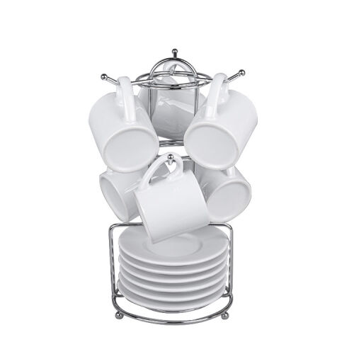 Süblimasyon Salkım Standlı Türk Kahve Fincan Takımı - 6'lı Beyaz - 3