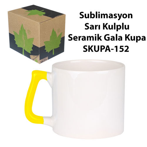 Sublimasyon Sarı Kulplu Seramik Gala Kupa - Kutulu - 2