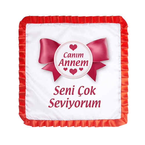 Sublimasyon Saten Kare Yastık - Kırmızı Fırfırlı - OFİSOMİ-S