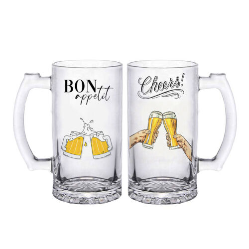 Süblimasyon Şeffaf Bira Bardağı - 2 Adet - OFİSOMİ-T (1)