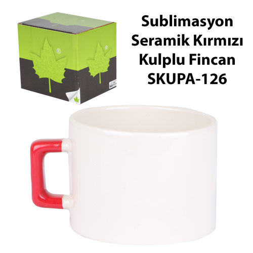 Sublimasyon Seramik Kırmızı Kulplu Lüks Fincan - Kutulu - OFİSOMİ-S (1)
