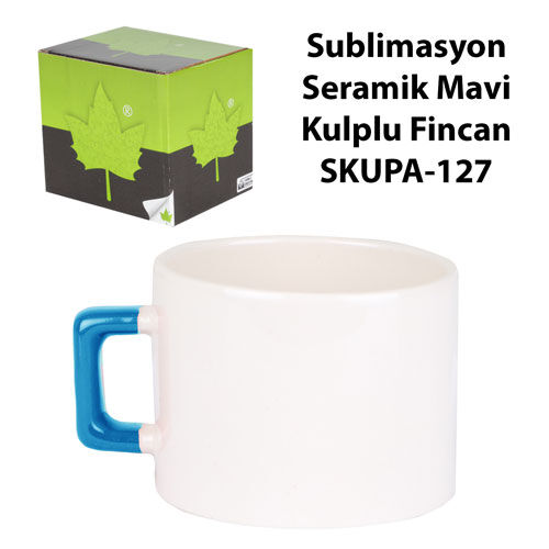 Sublimasyon Seramik Mavi Kulplu Lüks Fincan - Kutulu - 1