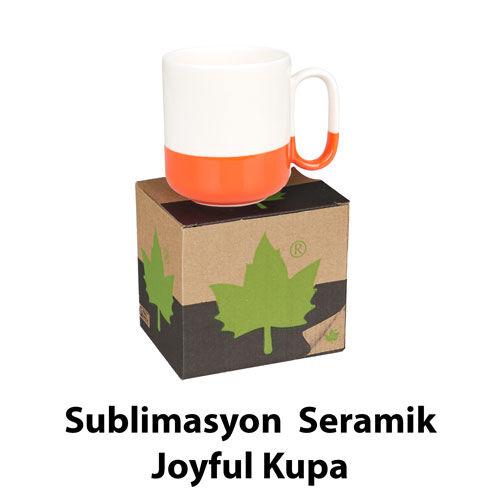 Sublimasyon Seramik Turuncu Joyful Kupa - Kutulu - OFİSOMİ-S (1)