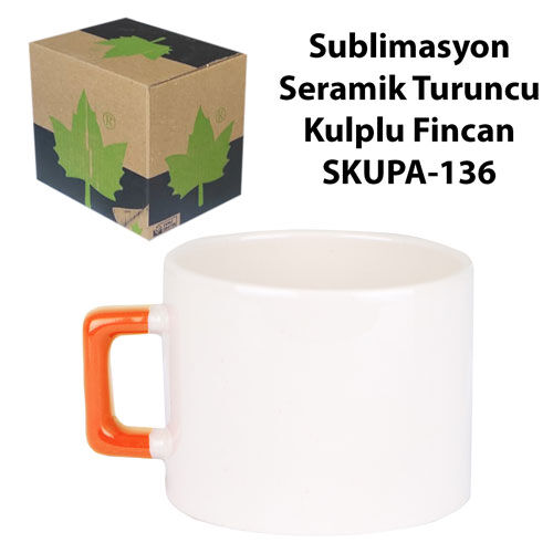 Sublimasyon Seramik Turuncu Kulplu Lüks Fincan - Kutulu - OFİSOMİ-S