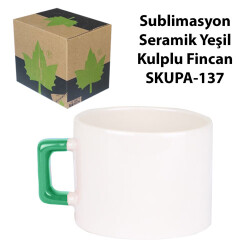 Sublimasyon Seramik Yeşil Kulplu Lüks Fincan - Kutulu - 1