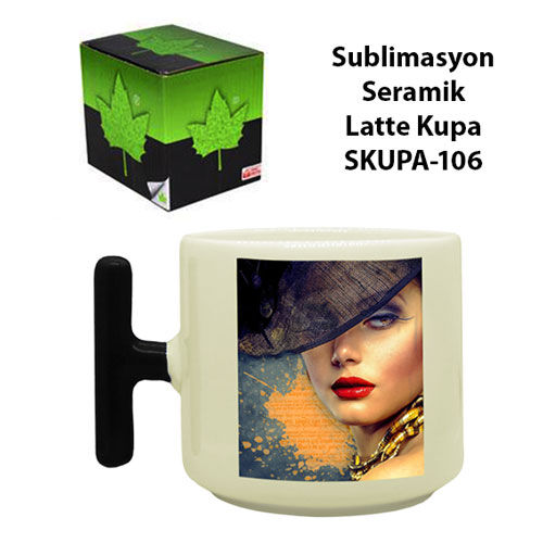 Sublimasyon Siyah Kulplu Seramik Latte Kupa - Kutulu - OFİSOMİ-S (1)