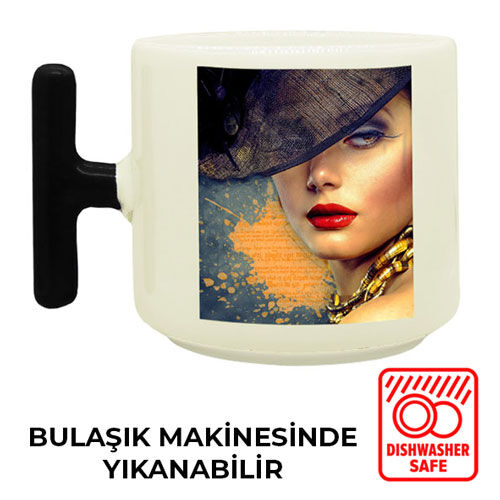 Sublimasyon Siyah Kulplu Seramik Latte Kupa - Kutulu - OFİSOMİ-S