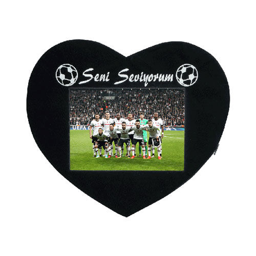 Sublimasyon Taraftar Kalp Yastık - Siyah Beyaz - OFİSOMİ-S (1)