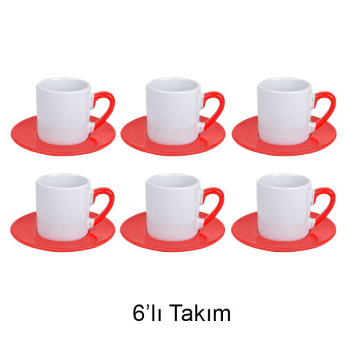 Süblimasyon Türk Kahvesi Fincan Takımı 6'lı Kırmızı - 1