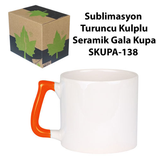 Sublimasyon Turuncu Kulplu Seramik Gala Kupa - Kutulu - 2