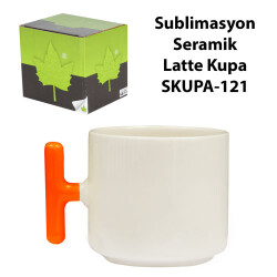 Sublimasyon Turuncu Kulplu Seramik Latte Kupa - Kutulu - 2