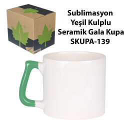 Sublimasyon Yeşil Kulplu Seramik Gala Kupa - Kutulu - 2