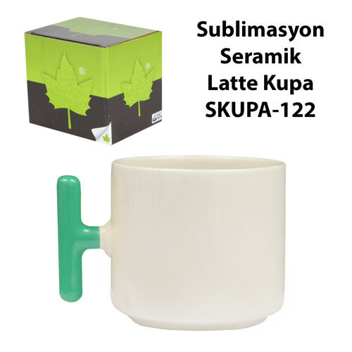 Sublimasyon Yeşil Kulplu Seramik Latte Kupa - Kutulu - 2