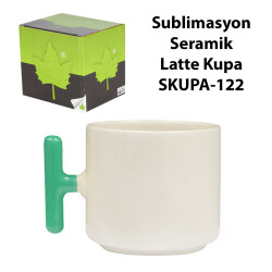 Sublimasyon Yeşil Kulplu Seramik Latte Kupa - Kutulu - 1