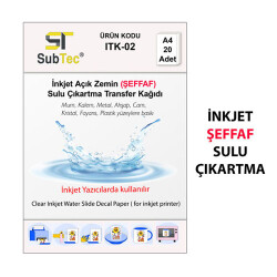 Subtec İnkjet Şeffaf Sulu Çıkartma Kağıdı A4 (20 Adet) - 1