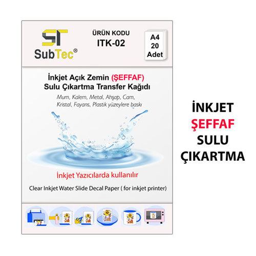 Subtec İnkjet Şeffaf Sulu Çıkartma Kağıdı A4 (20 Adet) - 1