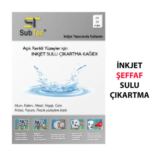 Subtec İnkjet Şeffaf Sulu Çıkartma Kağıdı A4 (20 Adet) - 2