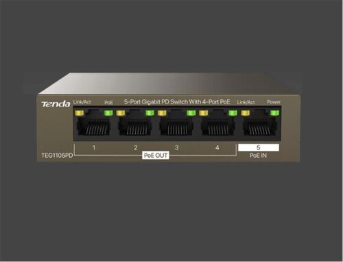 Tenda G0-5G-PoE 5 Port 4 Port Poe+ 10-100-1000 Switch Çelik Kasa POE Router - TENDA