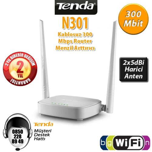 Tenda N301 300 Mbps 4 Port Router 2 Anten - TENDA (1)