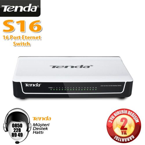 Tenda S16 16 Port 10-100 Mbps Switch Plastik Kasa - TENDA (1)