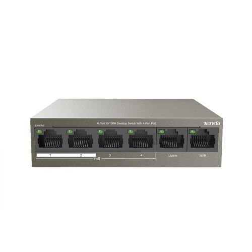 Tenda TEF1106P 6 Port 4 Port Poe+ 10-100 + 2 Port Uplink Switch Çelik Kasa Rack Mount - TENDA