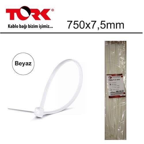 Tork TRK-750-7,5mm Beyaz 100lü Kablo Bağı - TORK