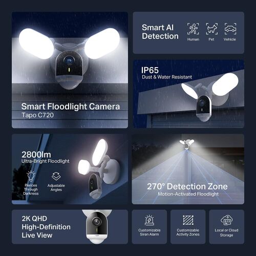 TP-Link Tapo C720 Dış Mekan 2K Gece Görüşlü 512GB Micro SD Destekli Akıllı Projektör Kamera - TP-LINK