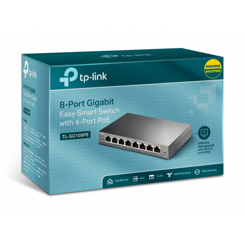 TP-LINK TL-SG108PE, 8 Port, GigaBit, 4 Port PoE 64W, Easy Smart, Yönetilebilir, Metal Kasa, Masaüstü Switch - Tp-Link