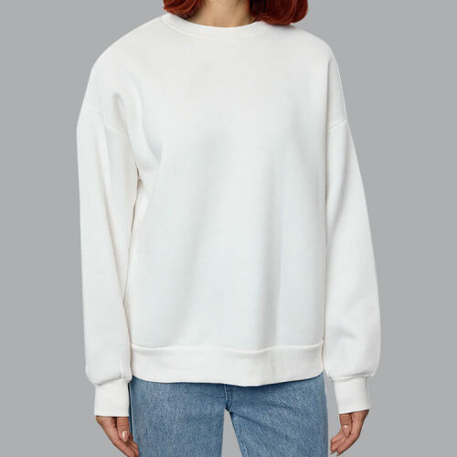 Unisex Beyaz Bisiklet Yaka Sweatshirt - 1