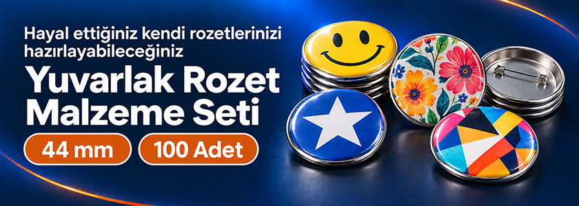 Yuvarlak Rozet Malzeme Seti 44mm - 100 Adet