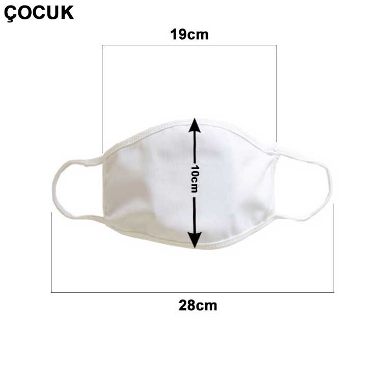 Sublimasyon Beyaz Biyeli Yıkanabilir Maske - Çocuk ve Yetişkin