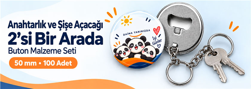 Yuvarlak Açacaklı Anahtarlık Buton Malzeme Seti 50mm - 100 Adet