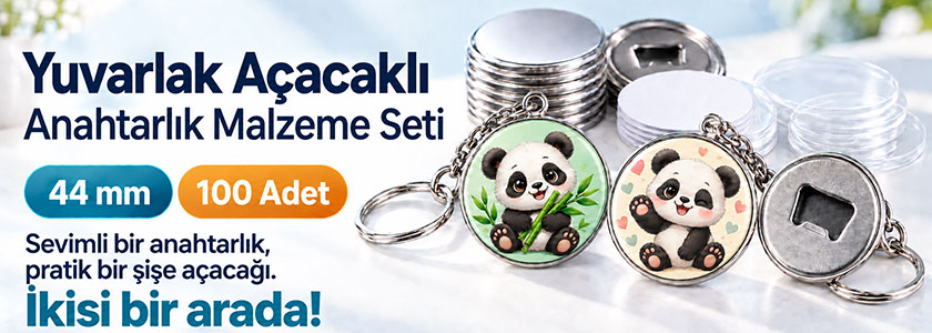 Yuvarlak Açacaklı Anahtarlık Buton Malzeme Seti 44mm - 100 Adet