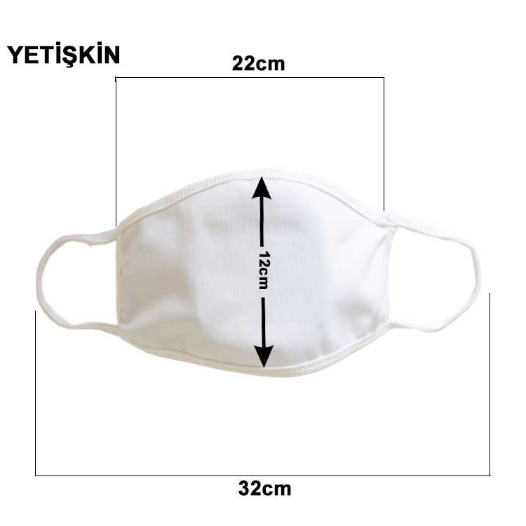 Sublimasyon Beyaz Biyeli Yıkanabilir Maske - Çocuk ve Yetişkin